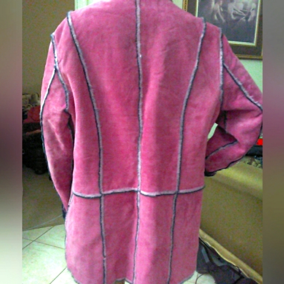 VINTAGE Newport News Pink Leather Suede Jacket W/ Faux Fur (CRAZY GORGEOUS) XL - Picture 9 of 16